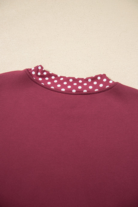 Burgundy Colorblock Polka Dot Contrast Trim Oversized Sweatshirt