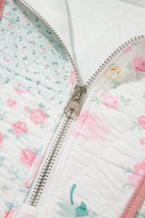 Multicolour Floral Quilted Metal Zipper Collar Long Sleeve Sweatshirt