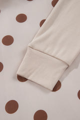 Beige Polka Dot Midi Long Sleeve Dress