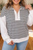 White Stripe Striped Colorblock V Neck Long Sleeve Shift Plus Size Blouse