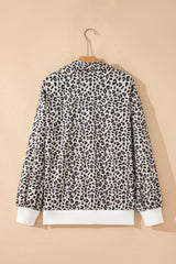 Brown Leopard Print Quarter Zip Corduroy Sweatshirt