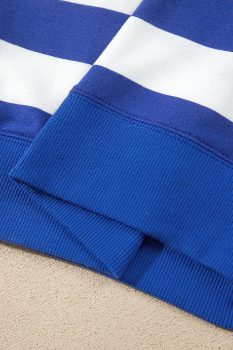 Brown Stripe Colorblock Mock Neck Relaxed Sweatshirt