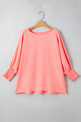 Blossom Shirred Cuffs Half Sleeve Plus Size Textured Blouse