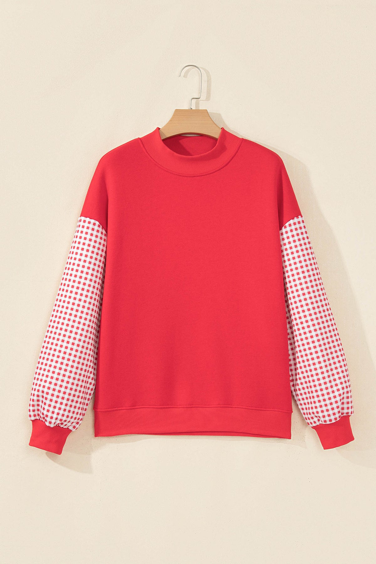 Dirty blue Plaid Sleeve Colorblock Loose Tunic Sweatshirt