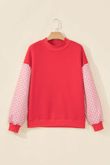 Dirty blue Plaid Sleeve Colorblock Loose Tunic Sweatshirt