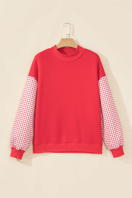 Dirty blue Plaid Sleeve Colorblock Loose Tunic Sweatshirt