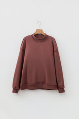 Coffee Oversize Drop Shoulder Reversible Mock Neck Sweatshirt