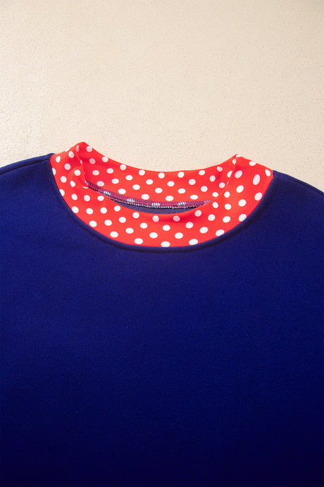 Burgundy Colorblock Polka Dot Contrast Trim Oversized Sweatshirt