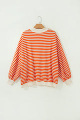 Orange Stripe Striped Textured Stand Neck Oversized Long Sleeve Top