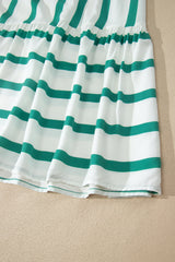 Green Stripe Ricrac Trim Notched Neck Half Sleeve Vacation Dress
