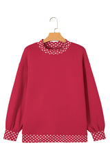 Burgundy Colorblock Polka Dot Contrast Trim Oversized Sweatshirt