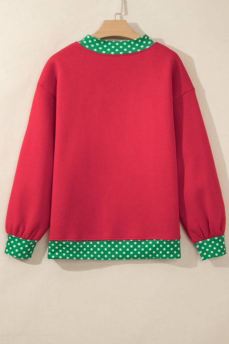 Burgundy Colorblock Polka Dot Contrast Trim Oversized Sweatshirt