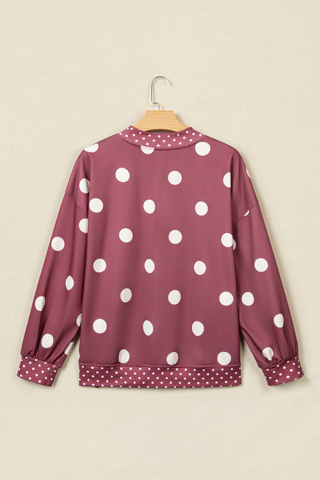 Brown Polka Dot Print Contrast Detail Oversized Tunic Sweatshirt