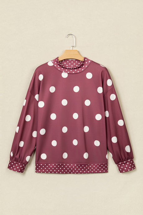 Brown Polka Dot Print Contrast Detail Oversized Tunic Sweatshirt