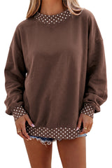 Burgundy Colorblock Polka Dot Contrast Trim Oversized Sweatshirt
