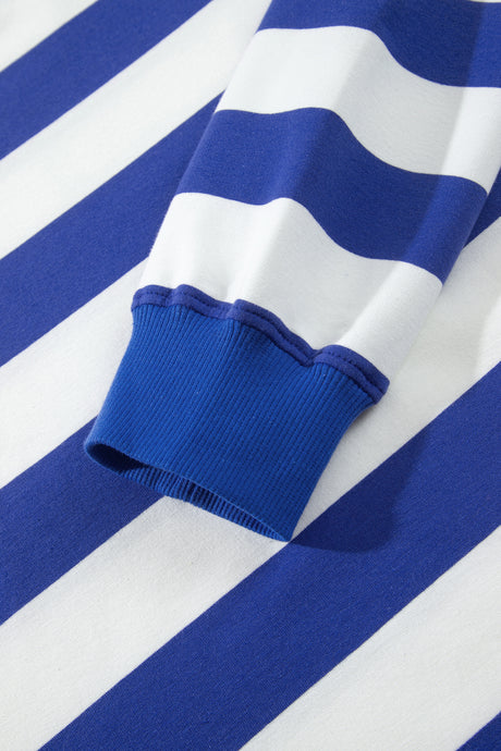 Brown Stripe Colorblock Mock Neck Relaxed Sweatshirt