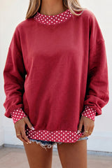 Burgundy Colorblock Polka Dot Contrast Trim Oversized Sweatshirt