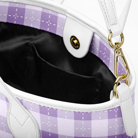 Blush Garden™ Leather Tote – Soft Purple Pink Plaid Purse | Feminine Spring Handbag | Girly Plaid Tote for Women