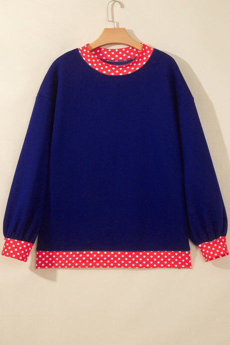 Burgundy Colorblock Polka Dot Contrast Trim Oversized Sweatshirt