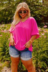 Green Seamed Back High Low Hem V Neck Cuffed Sleeve Plus Size Tee