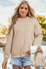 Coffee Oversize Drop Shoulder Reversible Mock Neck Sweatshirt