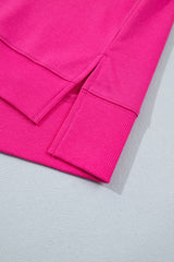 Rose Red Colorblock Gingham Sleeve Crewneck Sweatshirt