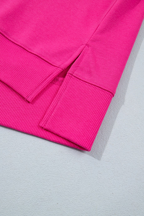 Rose Red Colorblock Gingham Sleeve Crewneck Sweatshirt