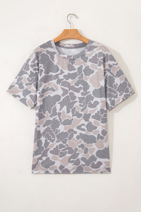 Multicolour Retro Camouflage Print Womens Casual T Shirt