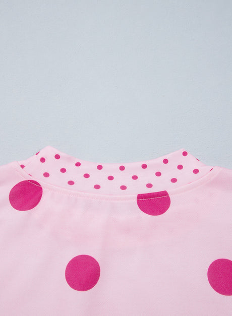 Brown Polka Dot Print Contrast Detail Oversized Tunic Sweatshirt