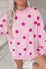 Brown Polka Dot Print Contrast Detail Oversized Tunic Sweatshirt