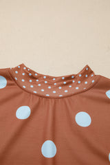 Brown Polka Dot Print Contrast Detail Oversized Tunic Sweatshirt