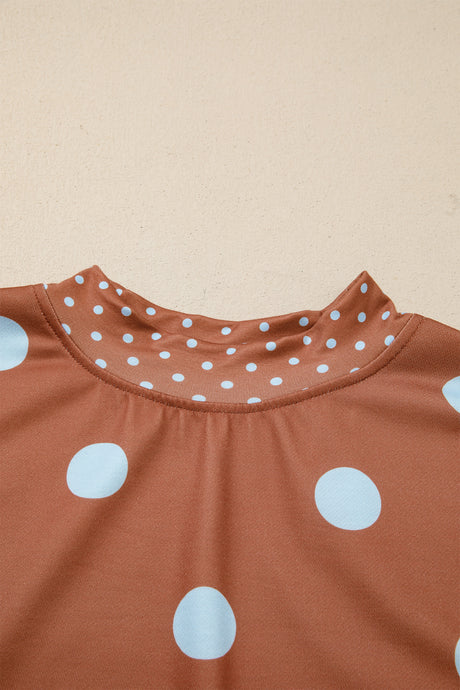 Brown Polka Dot Print Contrast Detail Oversized Tunic Sweatshirt