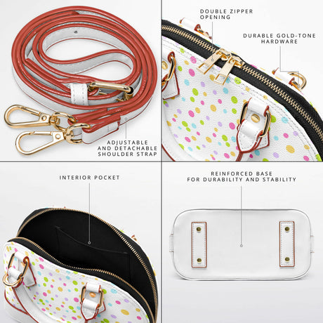 Polky Chic™ Dome Satchel Handbag – Small Polka Dot Purse for Women | Mini Top Handle Handbag | Trendy Compact Designer-Inspired Bag