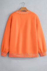 Burgundy Colorblock Polka Dot Contrast Trim Oversized Sweatshirt