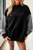 Dirty blue Plaid Sleeve Colorblock Loose Tunic Sweatshirt