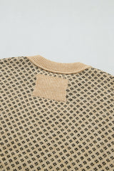 Khaki Geometric Print Drop Shoulder Round Neck Long Sleeve Sweater