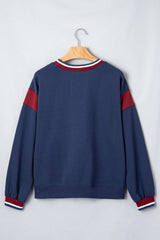 Sail Blue Patchwork Round Neck Long Sleeve Sweatshirt