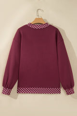 Burgundy Colorblock Polka Dot Contrast Trim Oversized Sweatshirt
