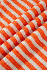 Orange Stripe Striped Textured Stand Neck Oversized Long Sleeve Top