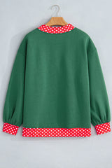 Burgundy Colorblock Polka Dot Contrast Trim Oversized Sweatshirt