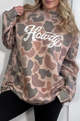 Multicolour Camo Print Howdy Western Style Baggy Pullover Sweatshirt