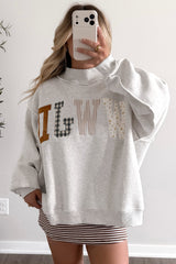 Coffee WWJD Mixed Pattern Embroidered Patch Graphic Mock Neck Sweatshirt