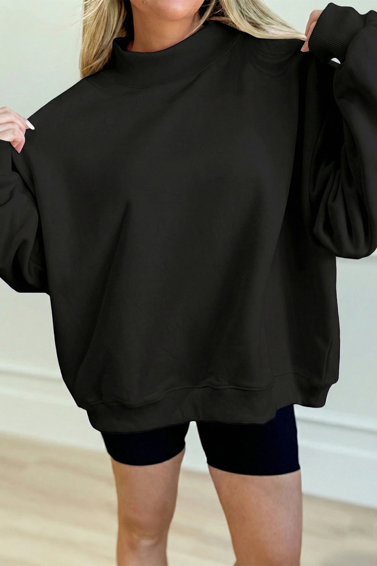 Gray Solid Color Oversized Mock Neck Sweatshirt