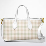 Spring Society™ Leather Tote – Spring Plaid Handbag | Pastel Plaid Purse | Feminine Leather Tote for Women
