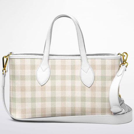 Spring Society™ Leather Tote – Spring Plaid Handbag | Pastel Plaid Purse | Feminine Leather Tote for Women
