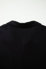 Black Plus Size Leopard Patchwork Half Zip Short Sleeve Top