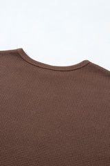 Coffee Floral Print Colorblock Long Sleeve Textured Loose Pullover Tunic Top