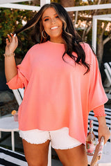 Blossom Shirred Cuffs Half Sleeve Plus Size Textured Blouse