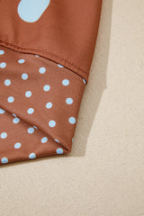 Brown Polka Dot Print Contrast Detail Oversized Tunic Sweatshirt
