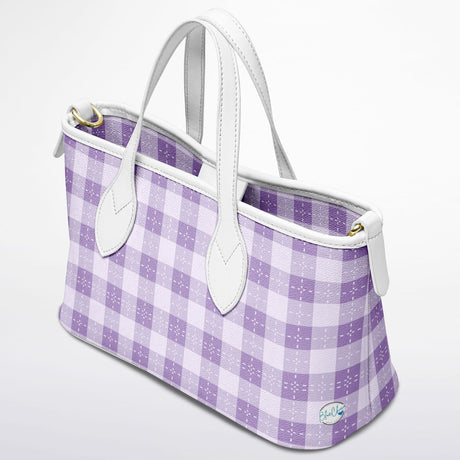 Blush Garden™ Leather Tote – Soft Purple Pink Plaid Purse | Feminine Spring Handbag | Girly Plaid Tote for Women